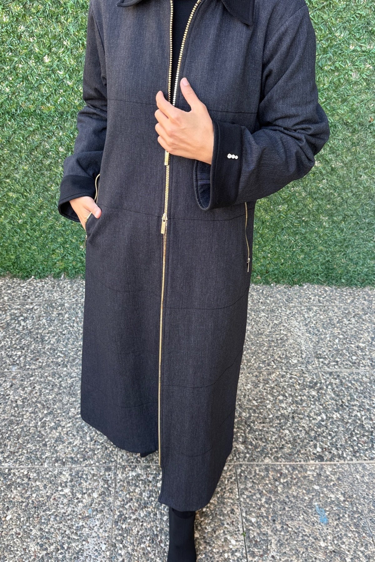 Miss Dalida Önden Fermuarlı Uzun Denim Kap