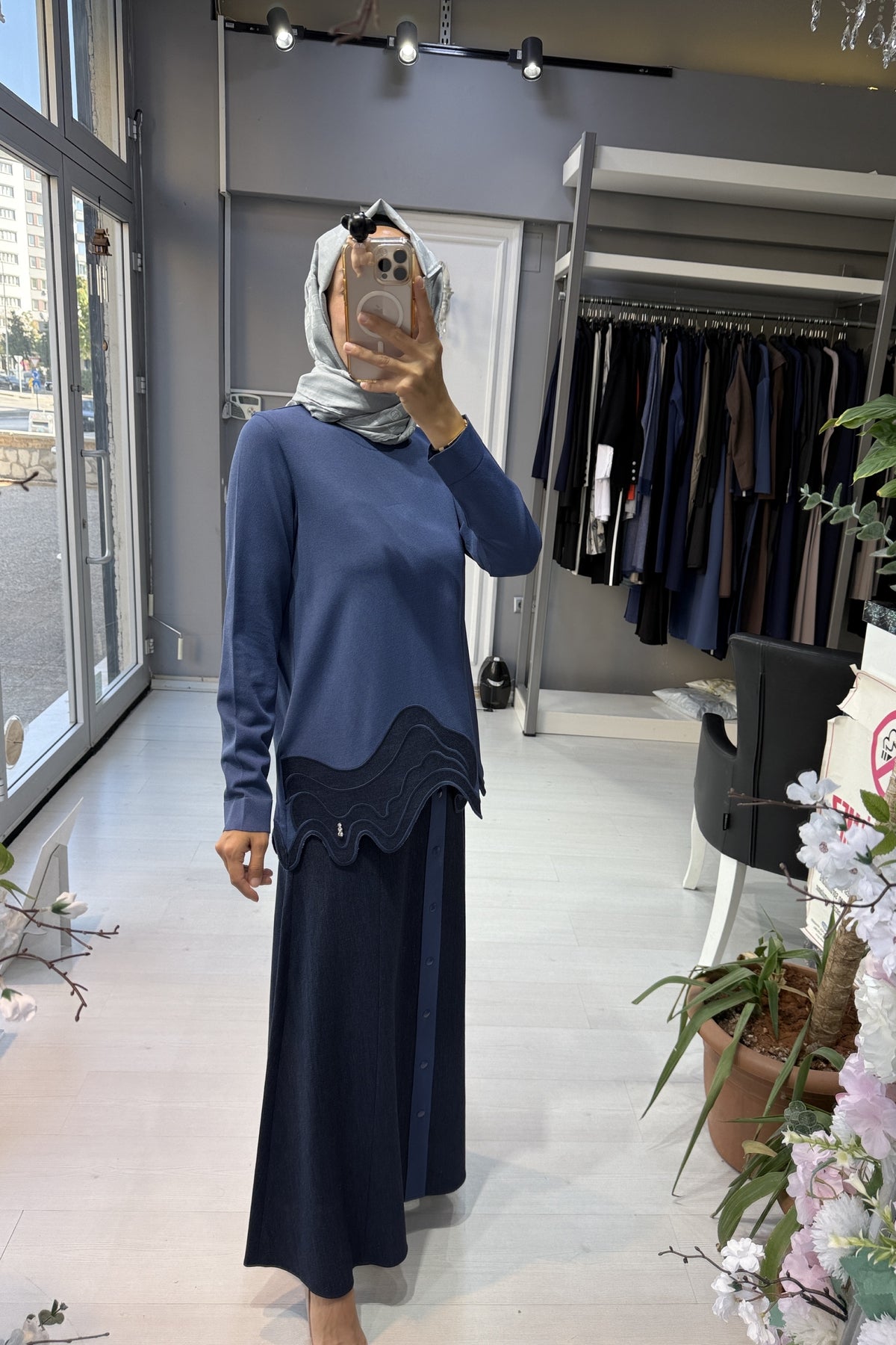 Miss Dalida Düğme ve Denim Detaylı Uzun Etek