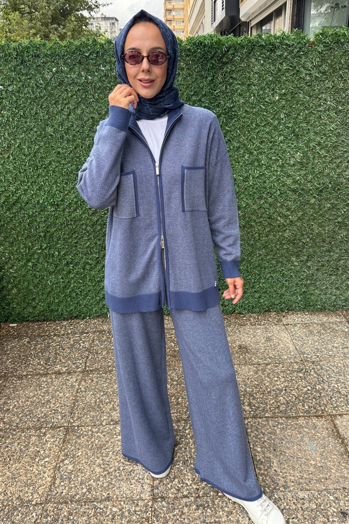 Miss Dalida Dik Yaka Fermuarlı Cepli Triko Ceket