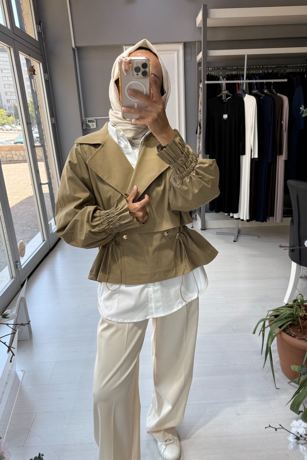 Exquise Gömlek Yaka Reglan Kol Regular Astarlı Pamuklu Ceket