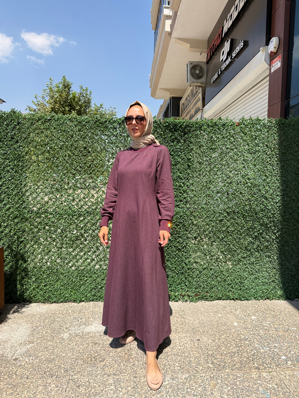 Miss Dalida 3264252 Triko Detaylı Yuvarlak Yaka Denim Elbise