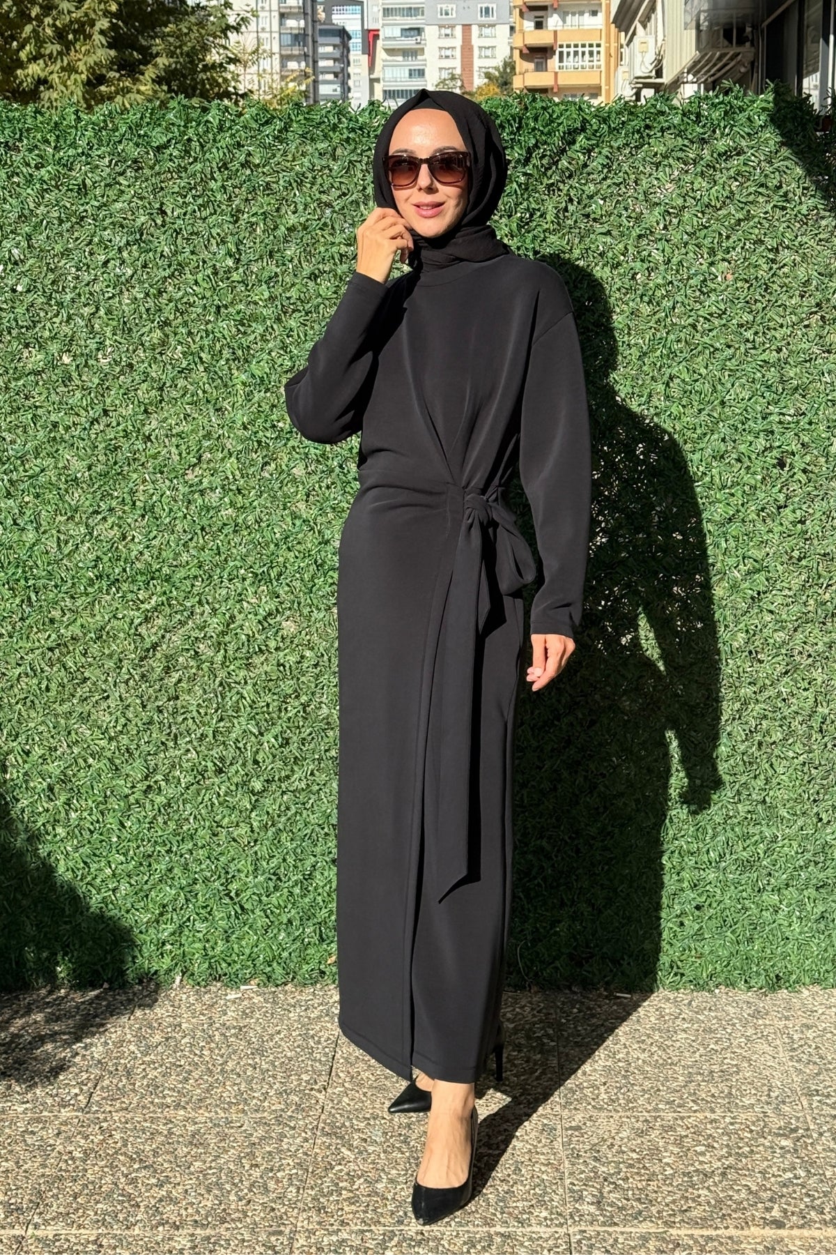 Exquise Bisiklet Yaka Bağlama Detaylı Regular Midi Elbise