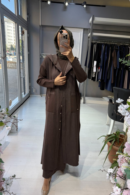 Miss Dalida Triko Detaylı Uzun Denim Kap