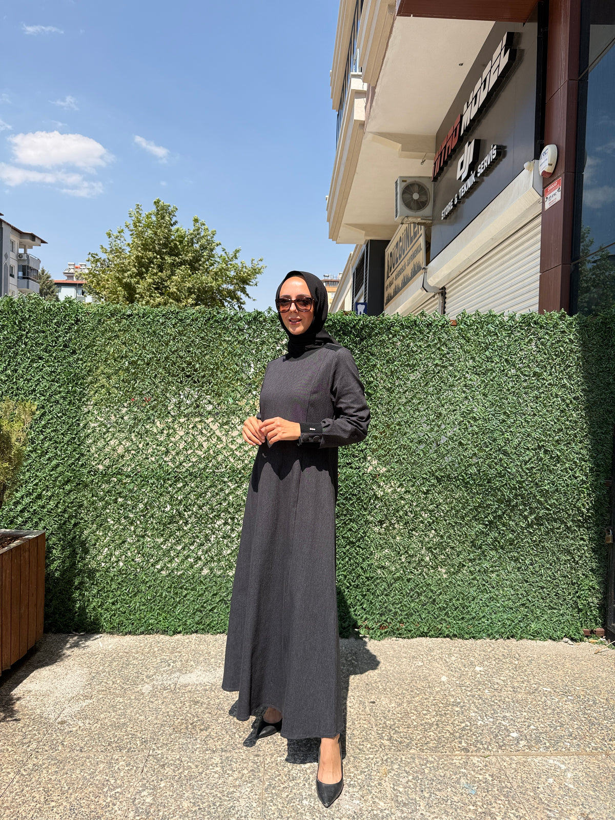 Miss Dalida 3264252 Triko Detaylı Yuvarlak Yaka Denim Elbise