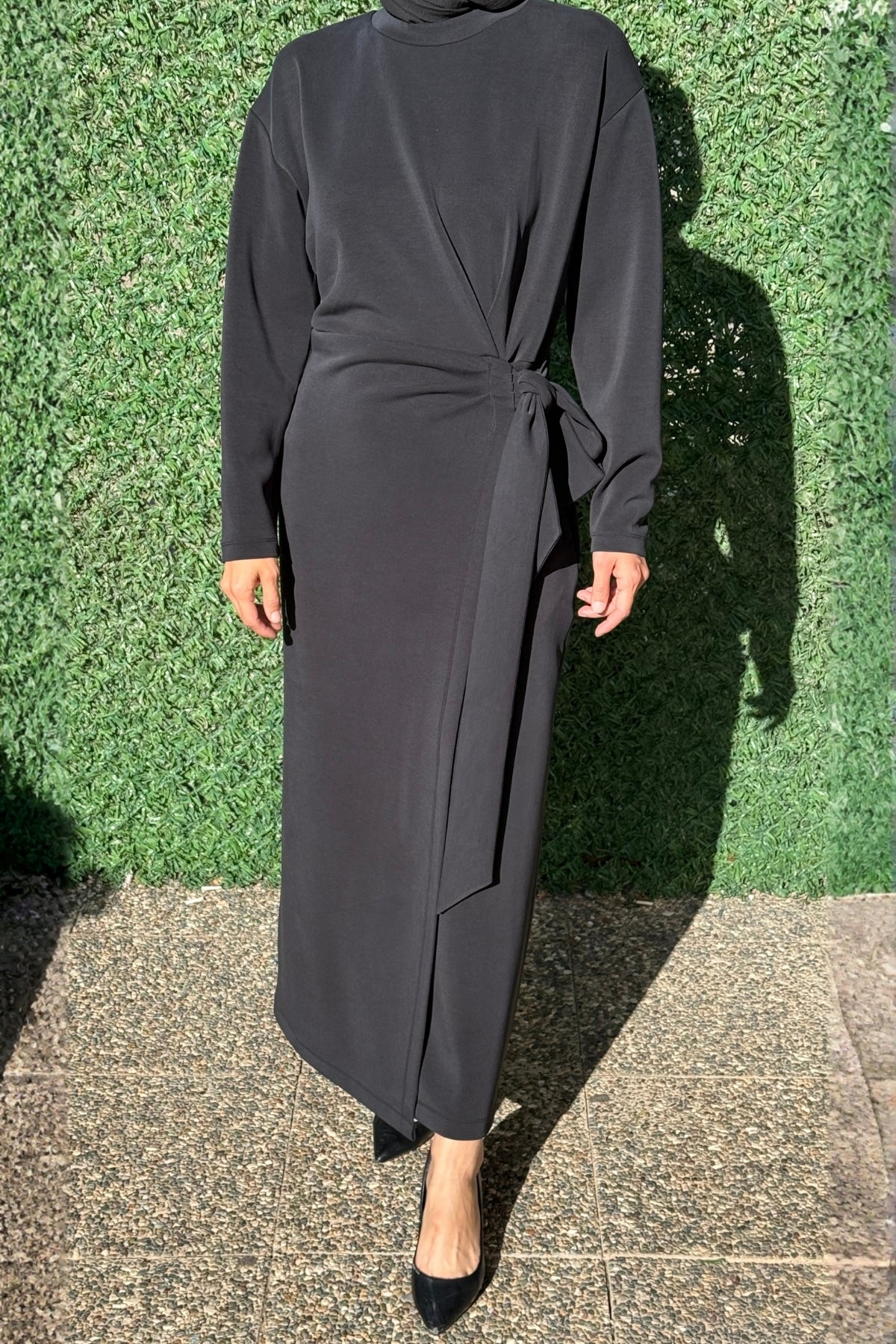 Exquise Bisiklet Yaka Bağlama Detaylı Regular Midi Elbise