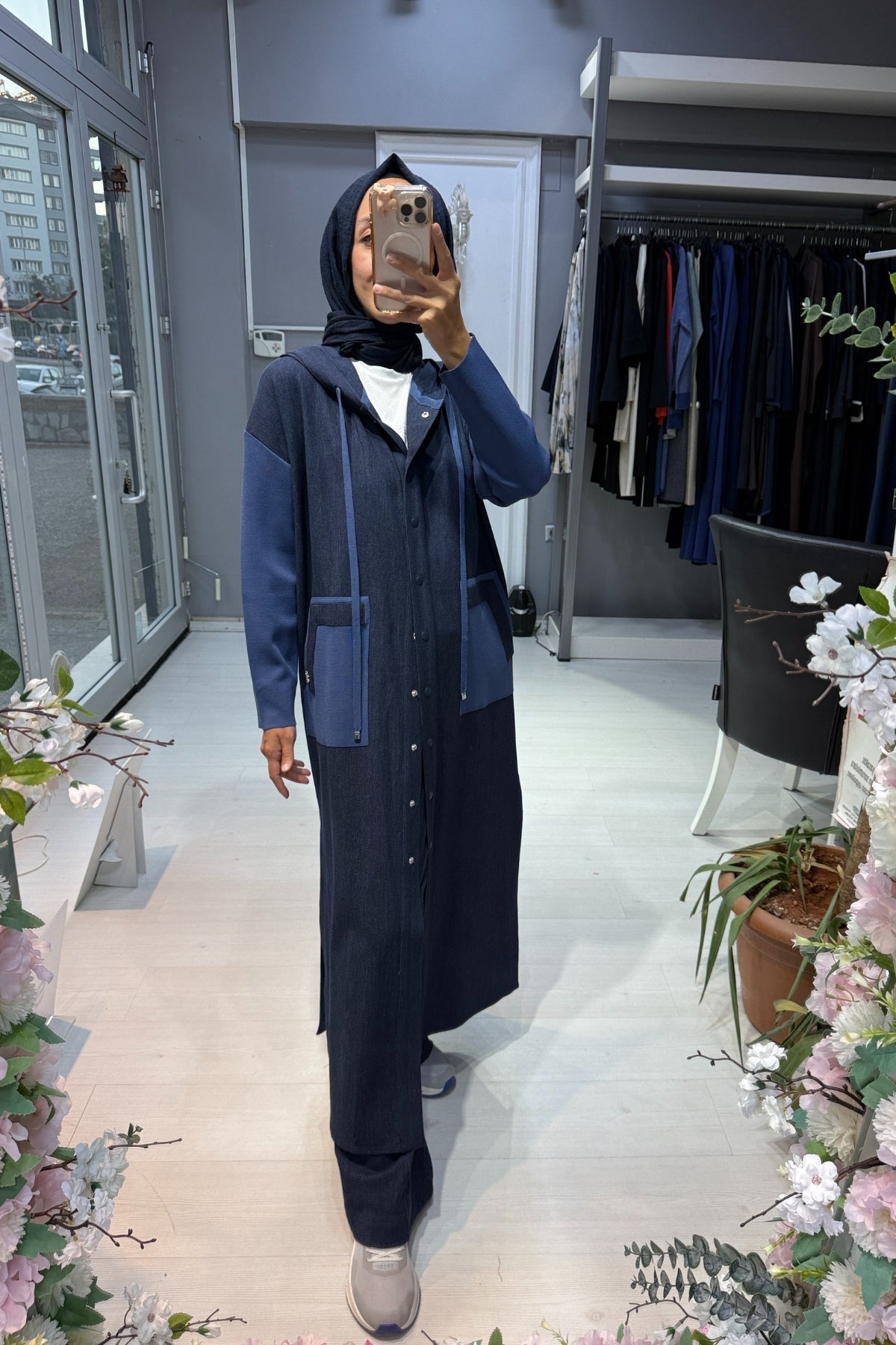 Miss Dalida Triko Detaylı Uzun Denim Kap