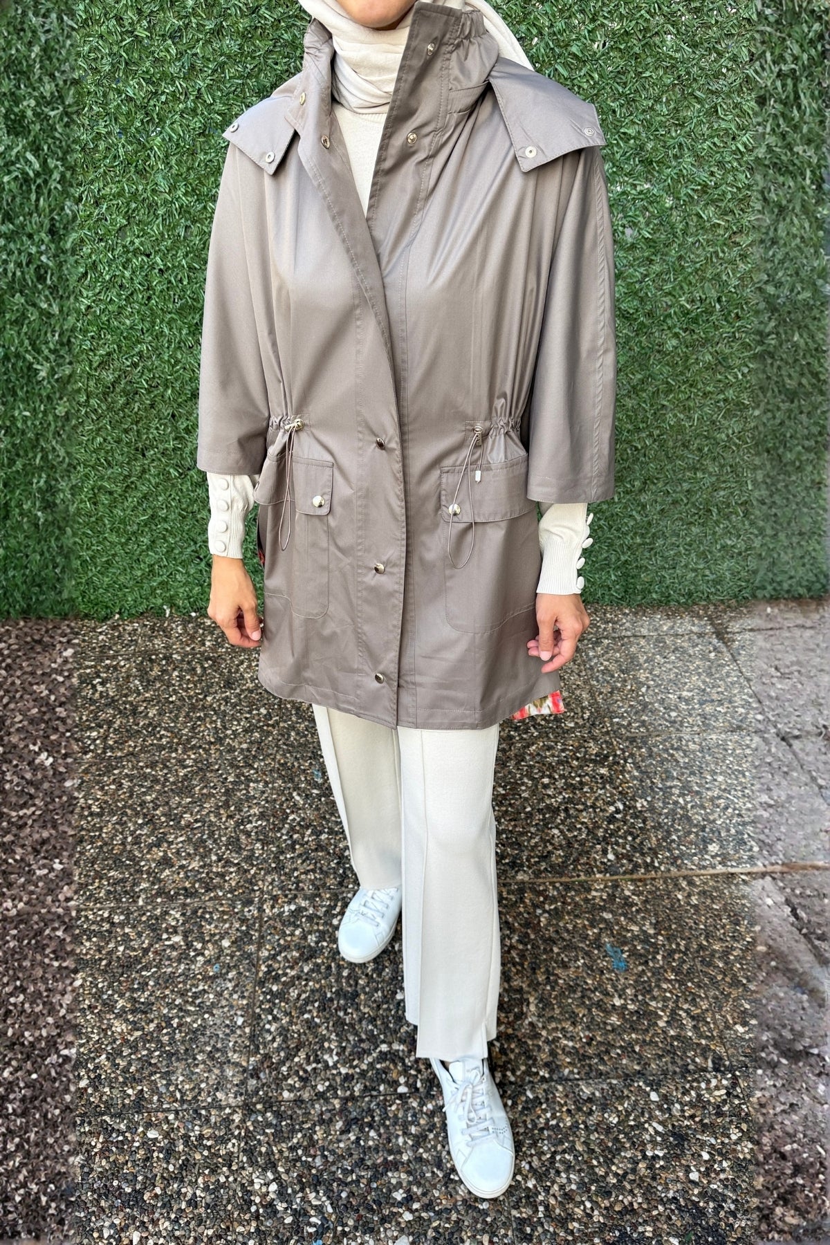 Miss Dalida Astarlı Desenli Kumaş  Yağmurluk