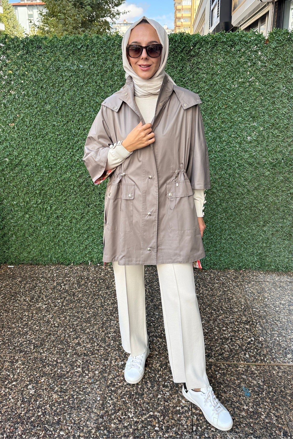 Miss Dalida Astarlı Desenli Kumaş  Yağmurluk