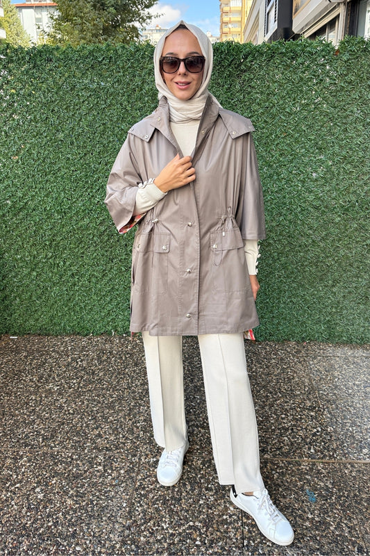 Miss Dalida Astarlı Desenli Kumaş  Yağmurluk