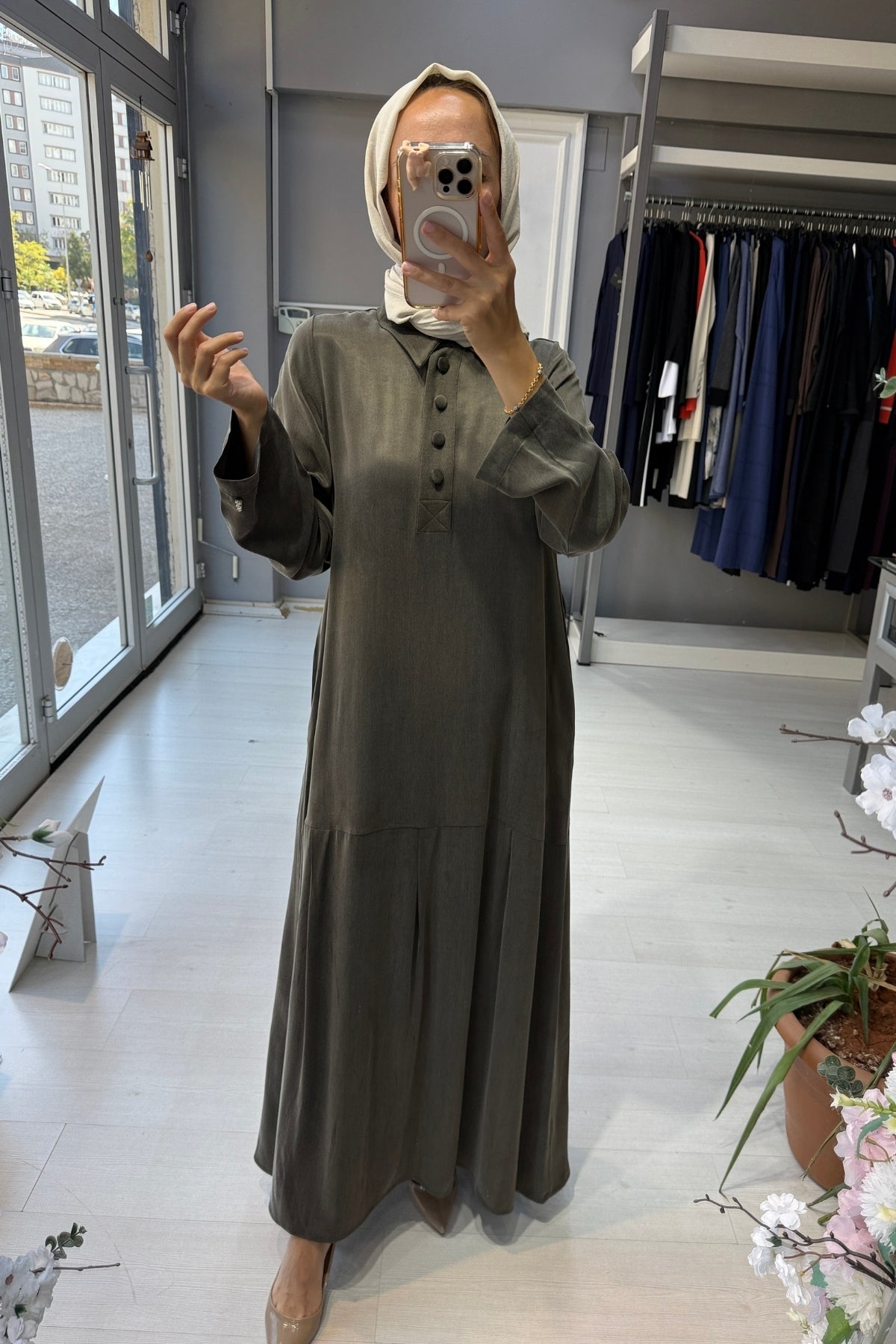 Miss Dalida Önden Düğmeli Cupra Elbise