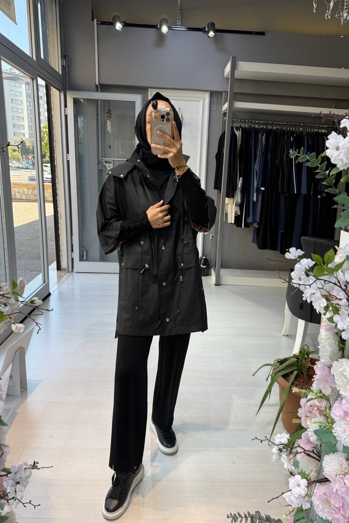 Miss Dalida Astarlı Desenli Kumaş  Yağmurluk