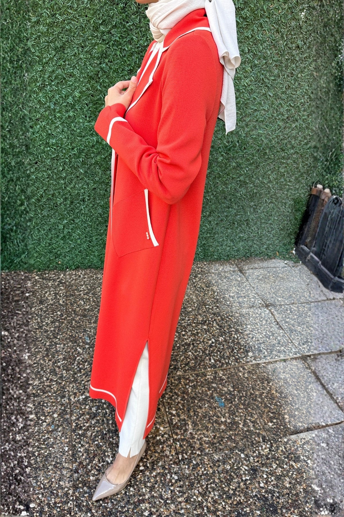 Miss Dalida Erkek Yaka Uzun Kırmızı Hırka