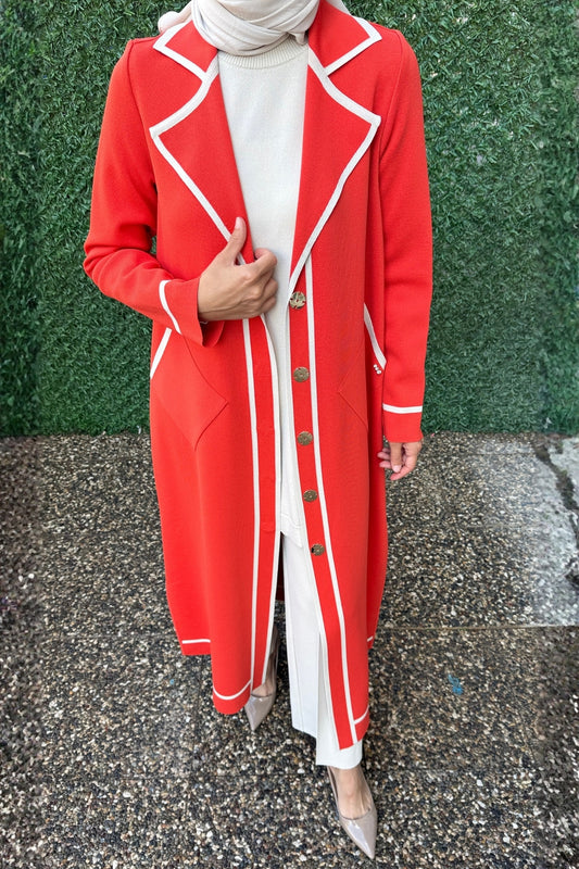 Miss Dalida Erkek Yaka Uzun Kırmızı Hırka
