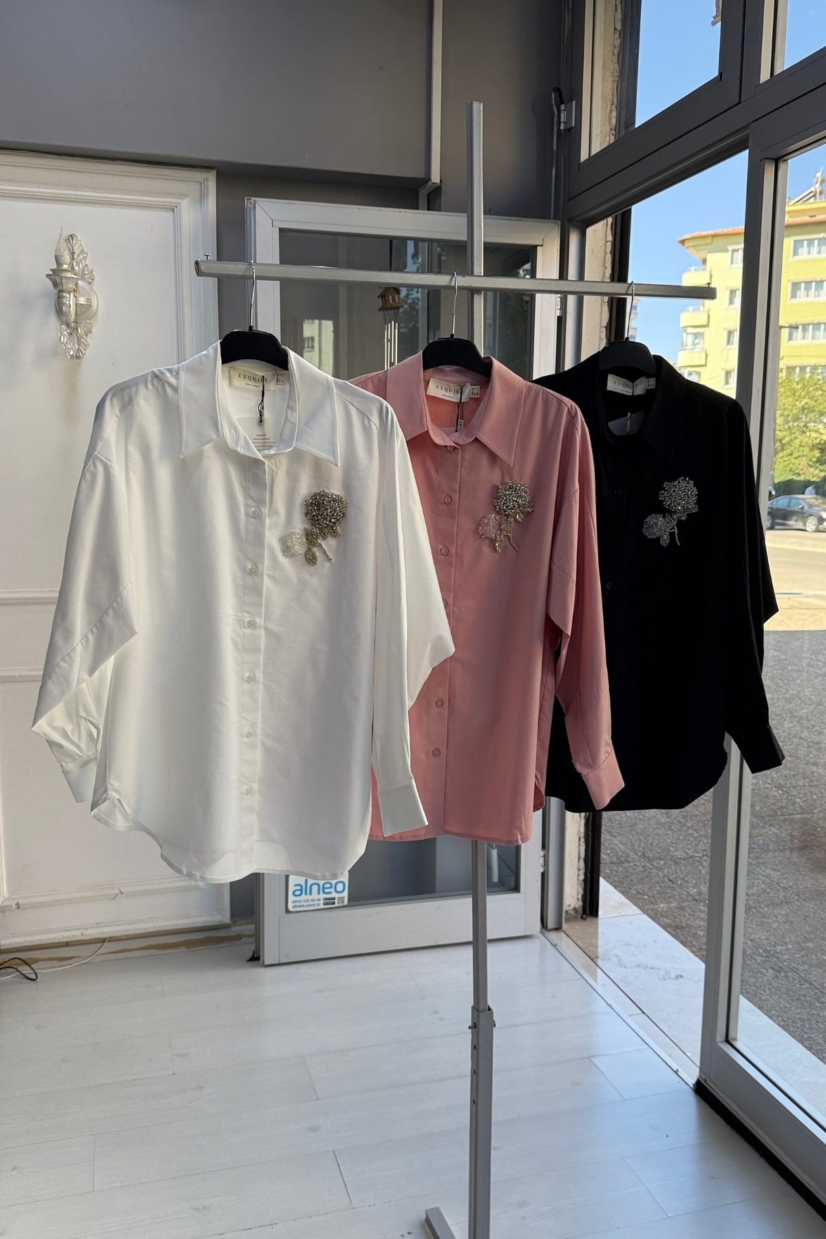 Exquise Çiçek Taş İşlemeli Uzun Kollu Regular Gömlek