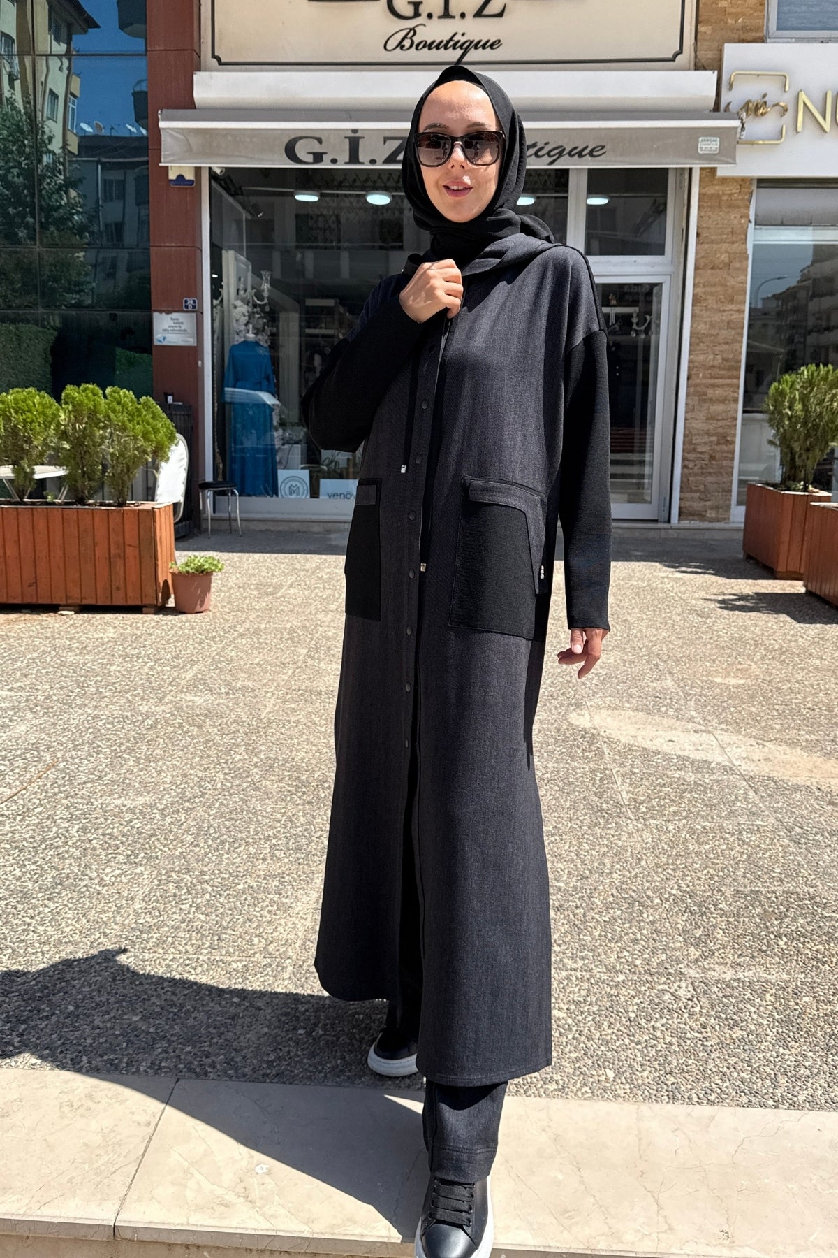 Miss Dalida Triko Detaylı Uzun Denim Kap