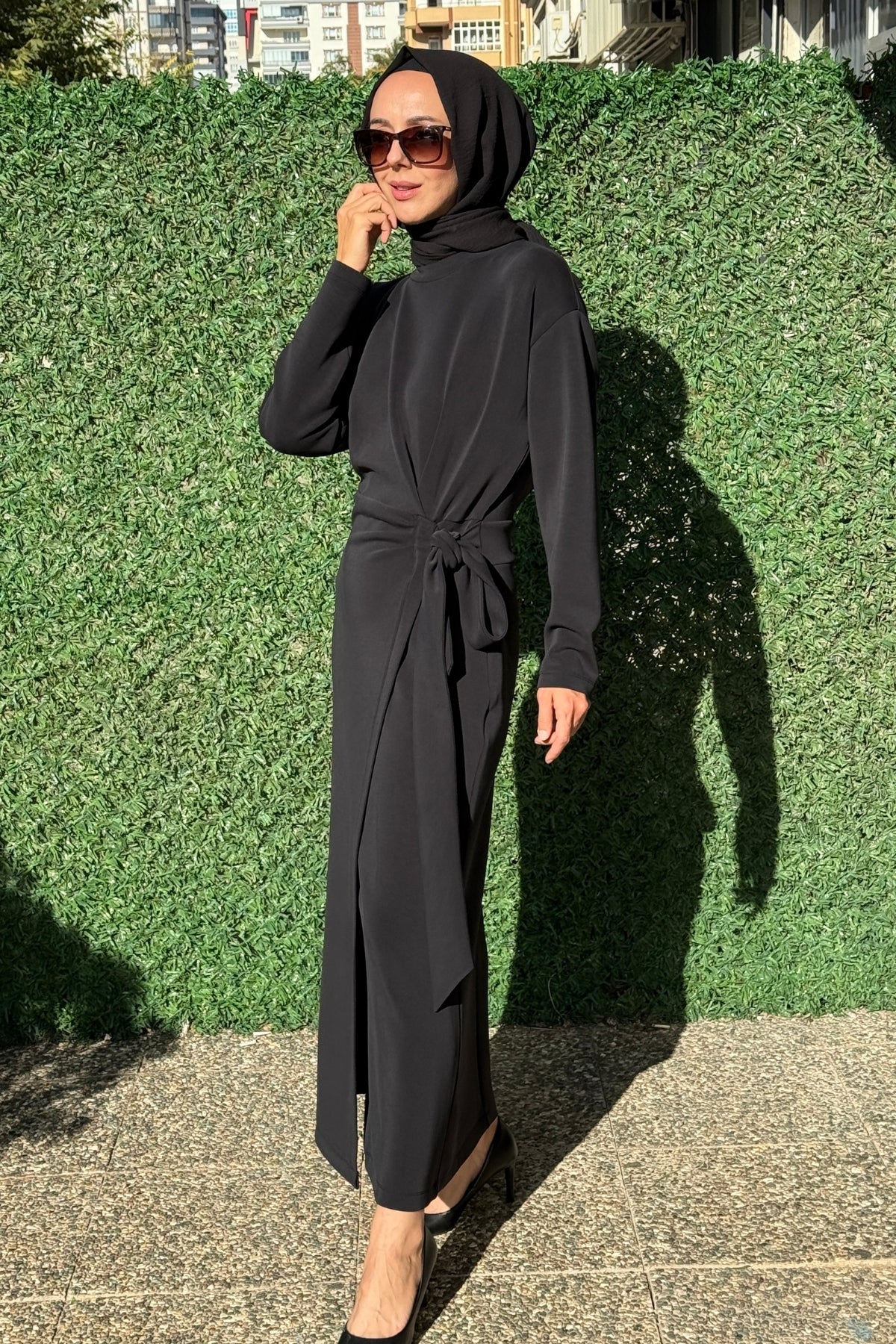 Exquise Bisiklet Yaka Bağlama Detaylı Regular Midi Elbise