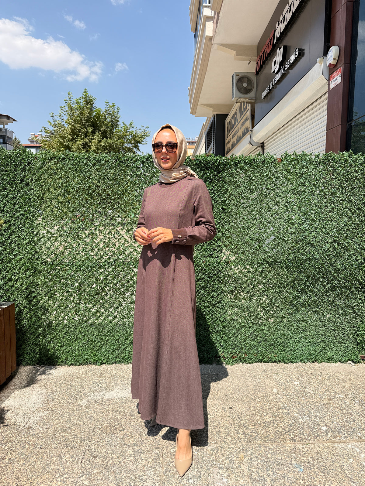 Miss Dalida 3264252 Triko Detaylı Yuvarlak Yaka Denim Elbise