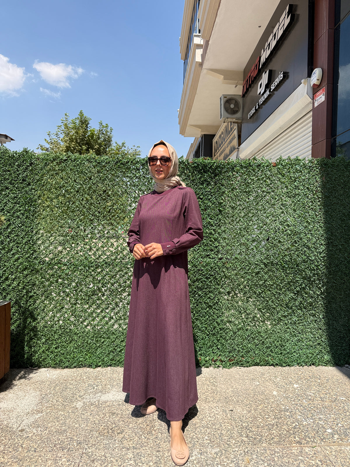 Miss Dalida 3264252 Triko Detaylı Yuvarlak Yaka Denim Elbise
