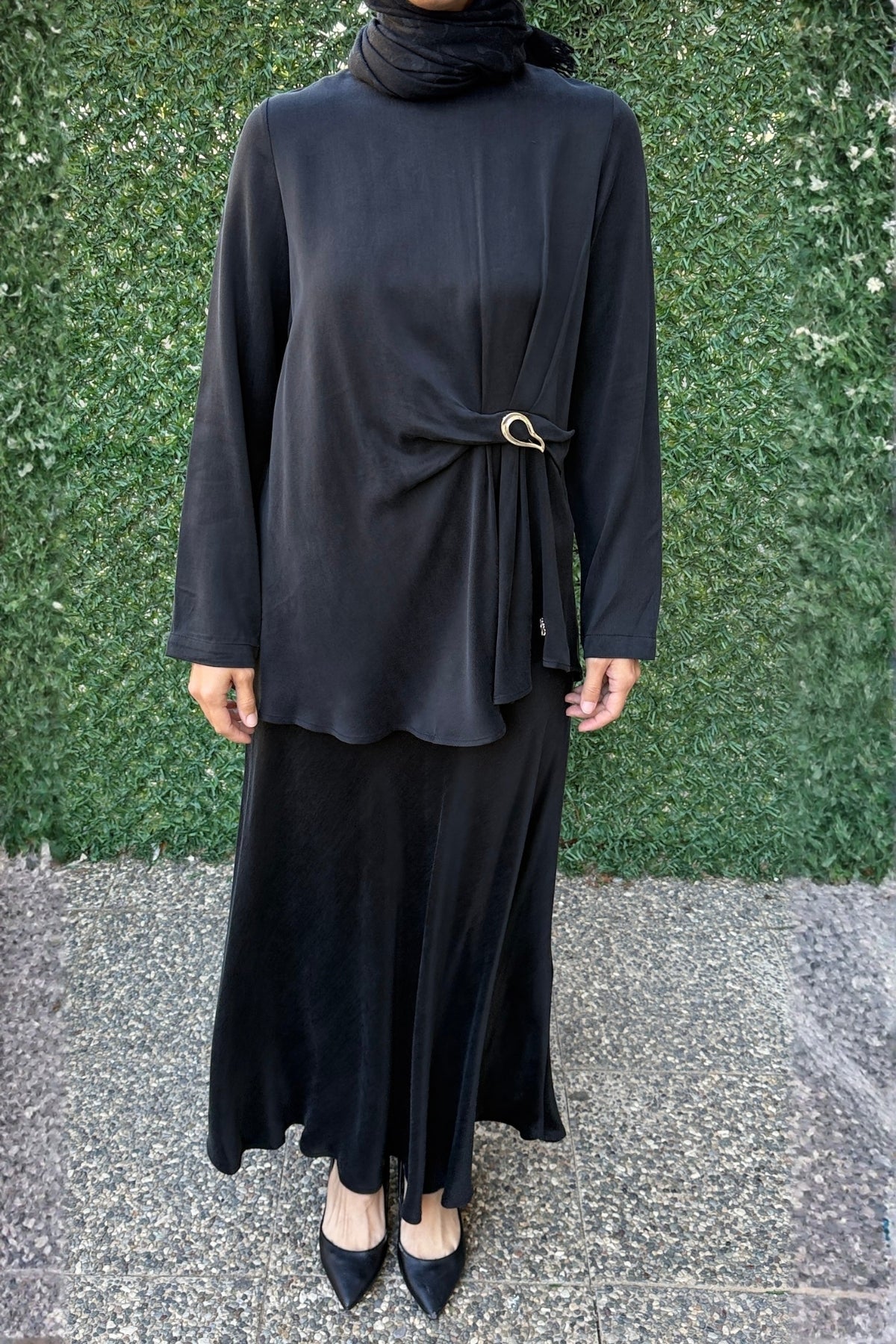 Miss Dalida Siyah Dökümlü Uzun Etek