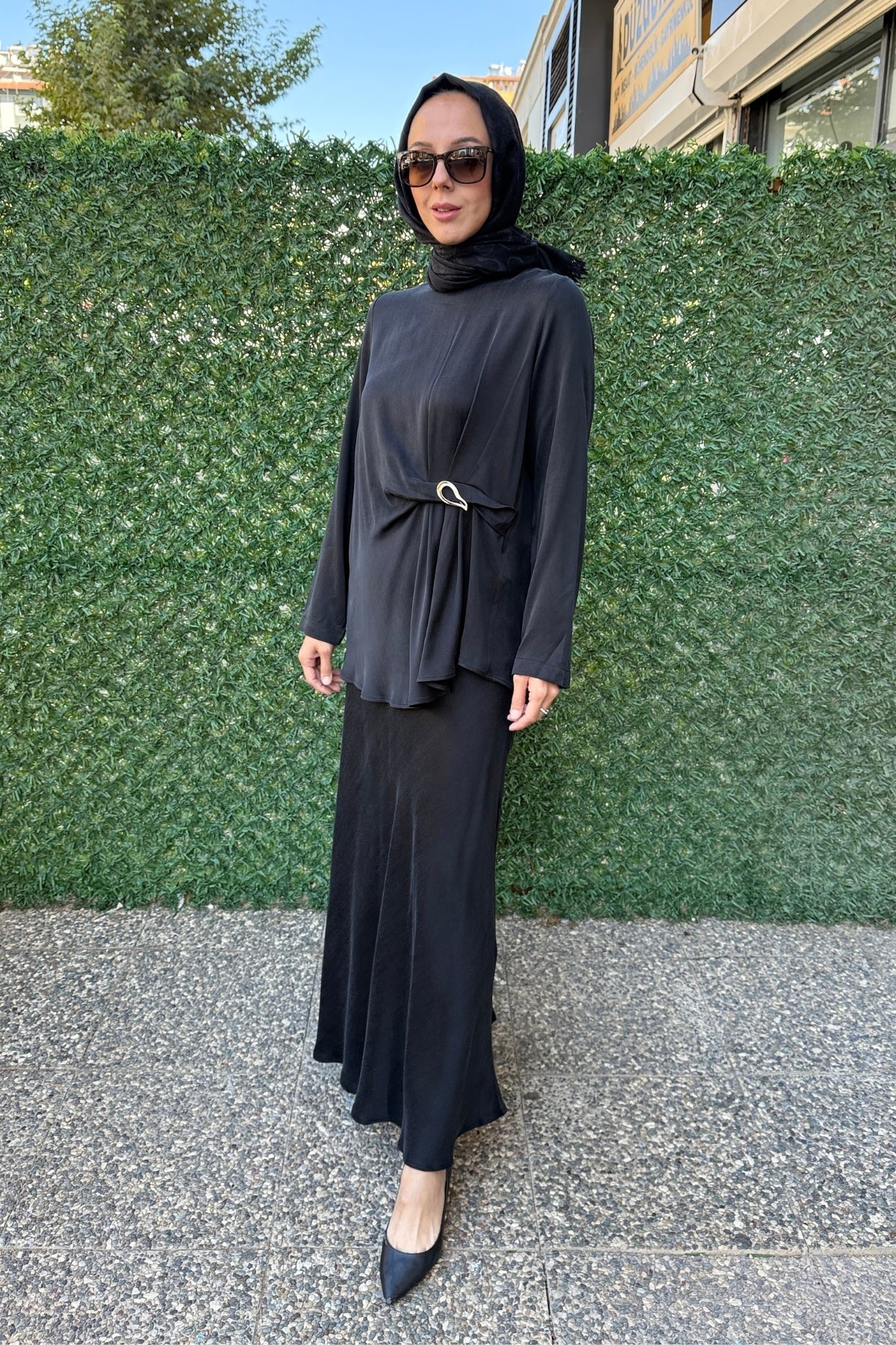 Miss Dalida Siyah Dökümlü Uzun Etek