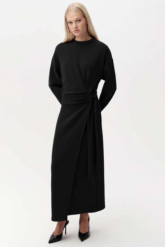 Exquise Bisiklet Yaka Bağlama Detaylı Regular Midi Elbise