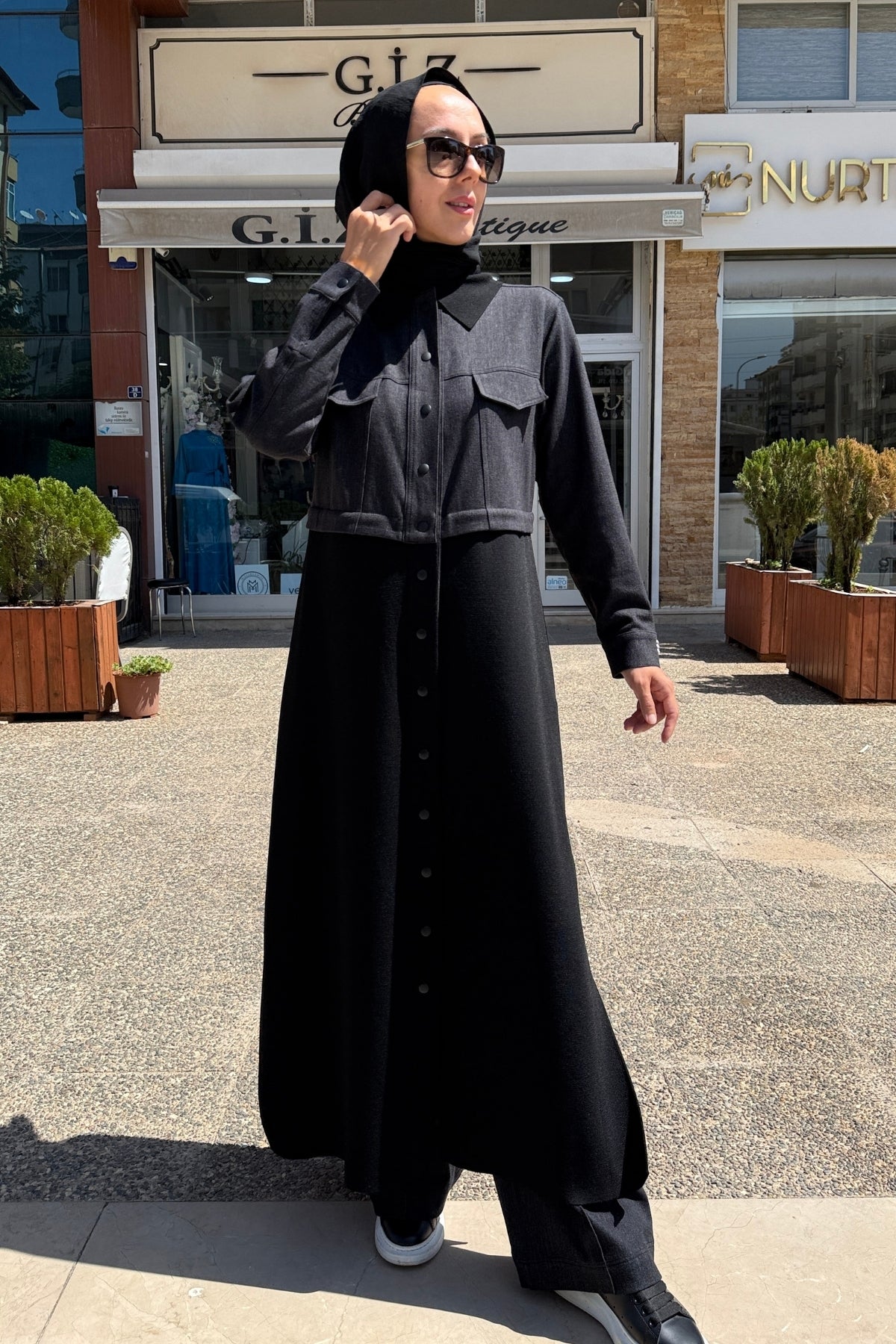 Miss Dalida Triko Detaylı Uzun Denim Kap