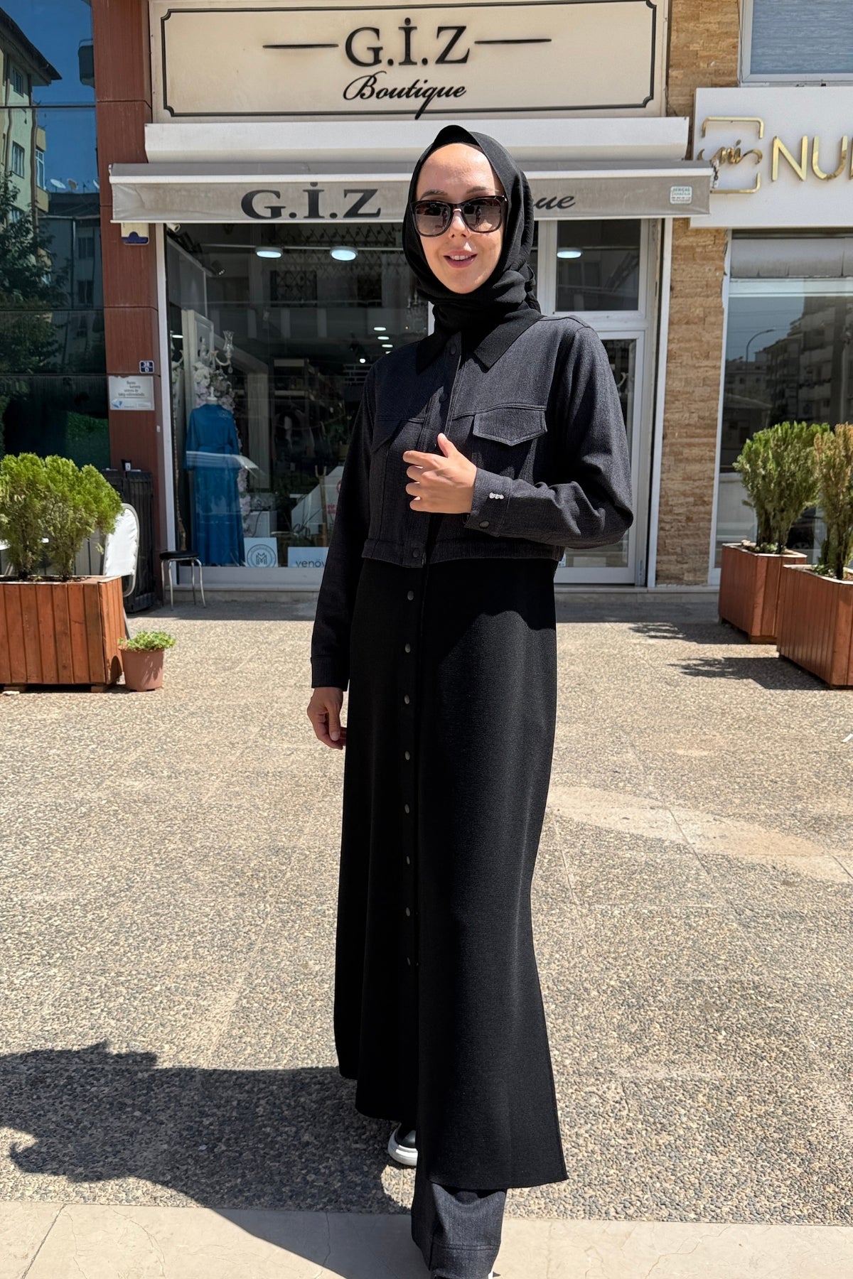 Miss Dalida Triko Detaylı Uzun Denim Kap