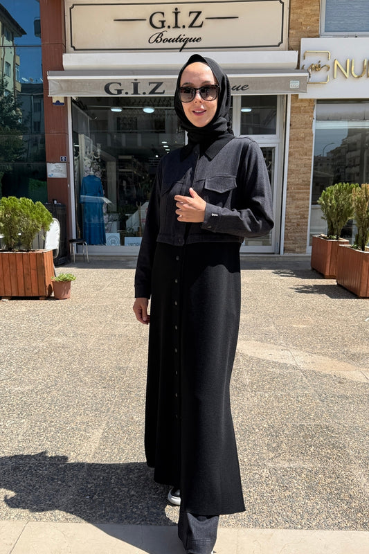 Miss Dalida Triko Detaylı Uzun Denim Kap