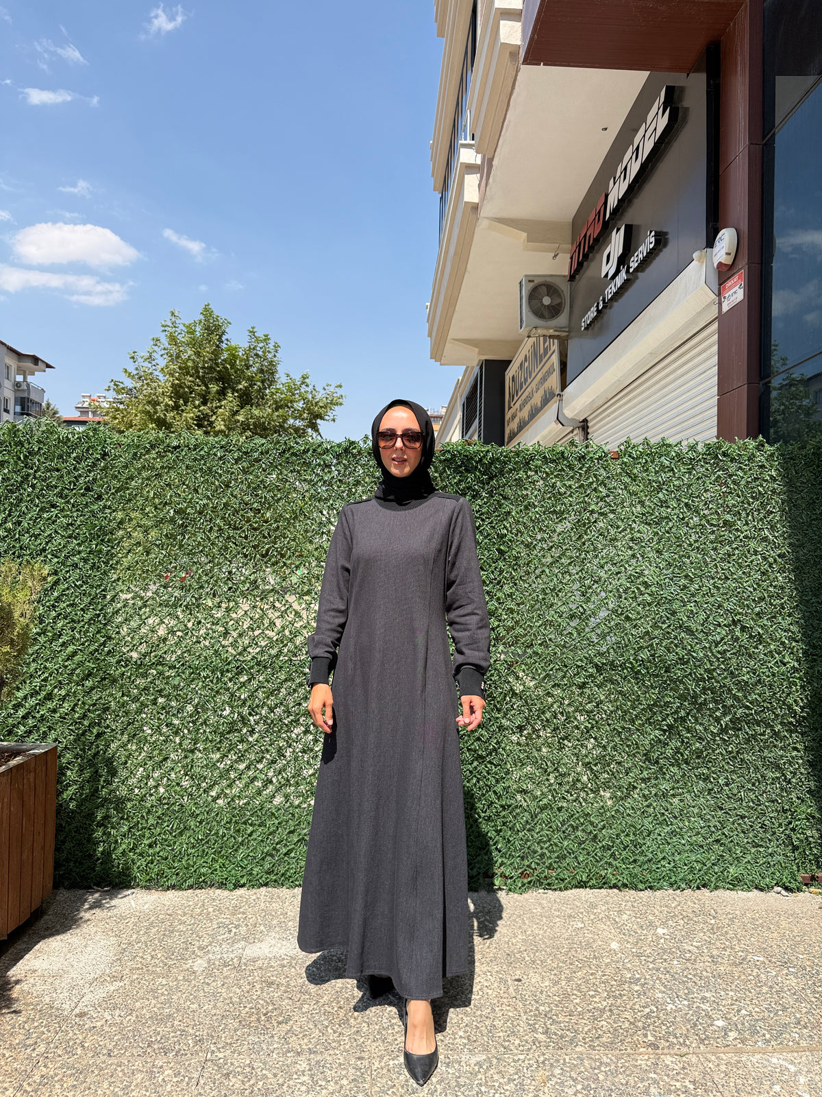 Miss Dalida 3264252 Triko Detaylı Yuvarlak Yaka Denim Elbise