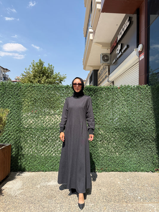 Miss Dalida 3264252 Triko Detaylı Yuvarlak Yaka Denim Elbise