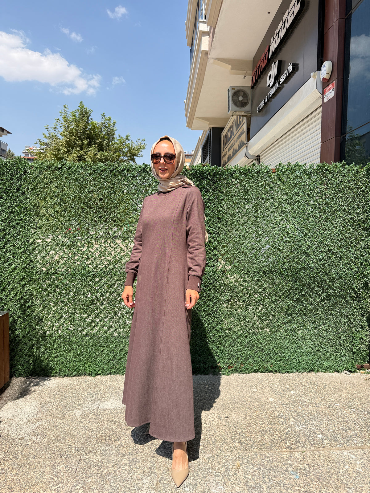 Miss Dalida 3264252 Triko Detaylı Yuvarlak Yaka Denim Elbise