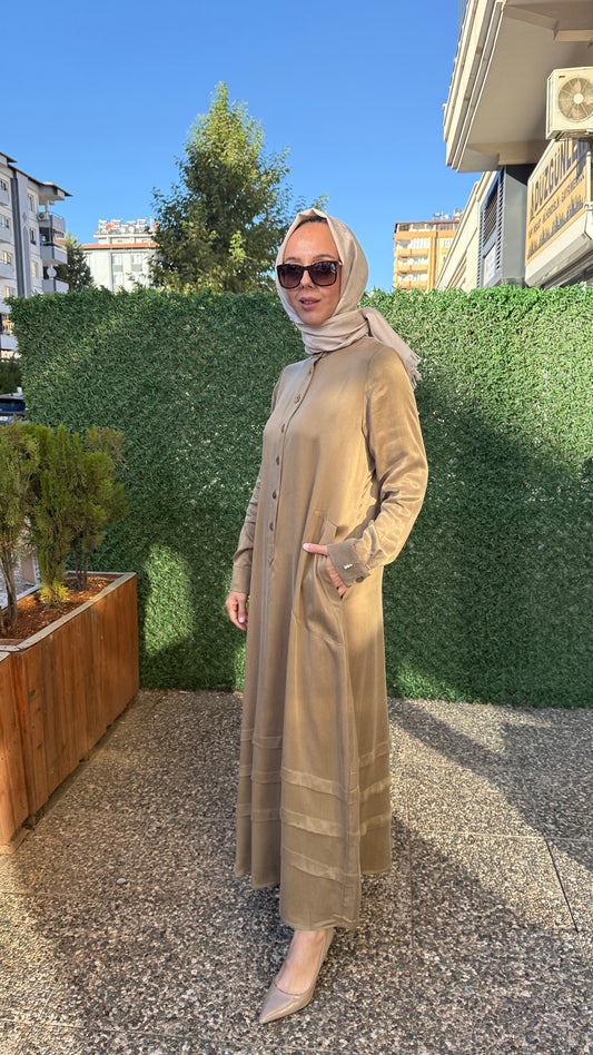 Miss Dalida Hakim Yaka Düğmeli Düz Renk Elbise