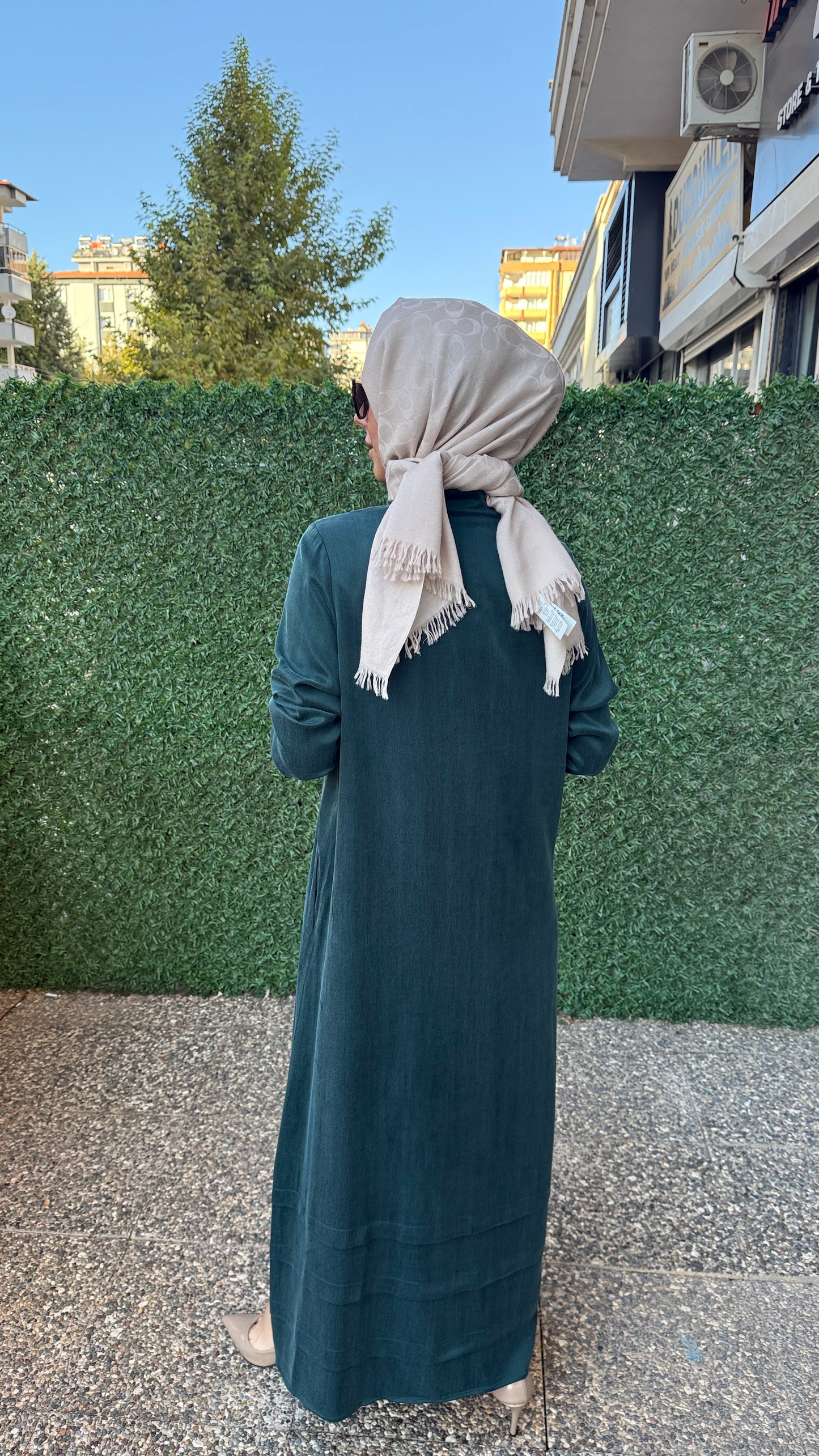 Miss Dalida Hakim Yaka Düğmeli Düz Renk Elbise