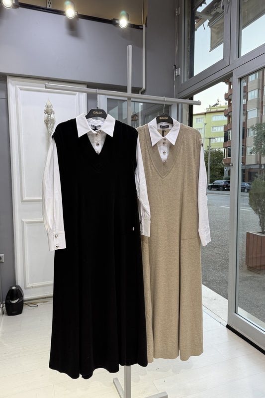 Miss Dalida Gömlek Yaka Triko Elbise