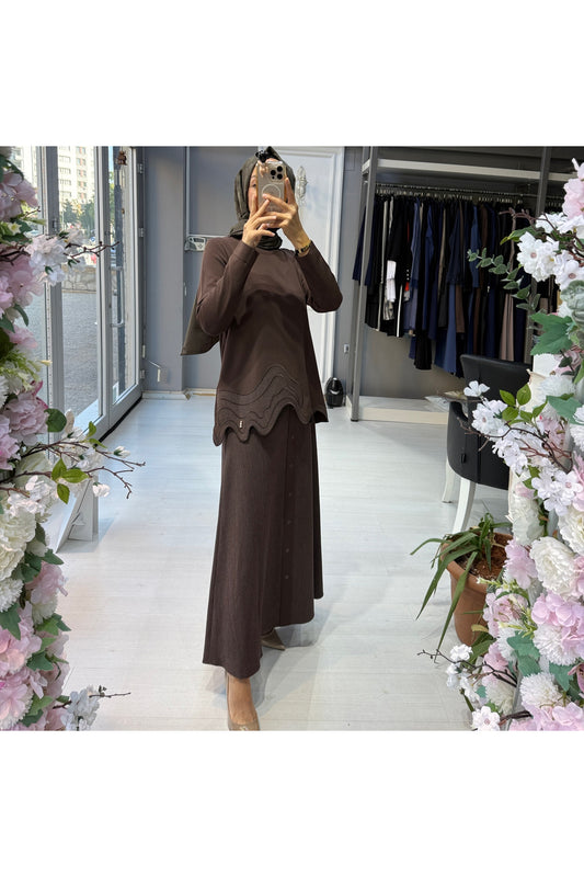 Miss Dalida Düğme ve Denim Detaylı Uzun Etek