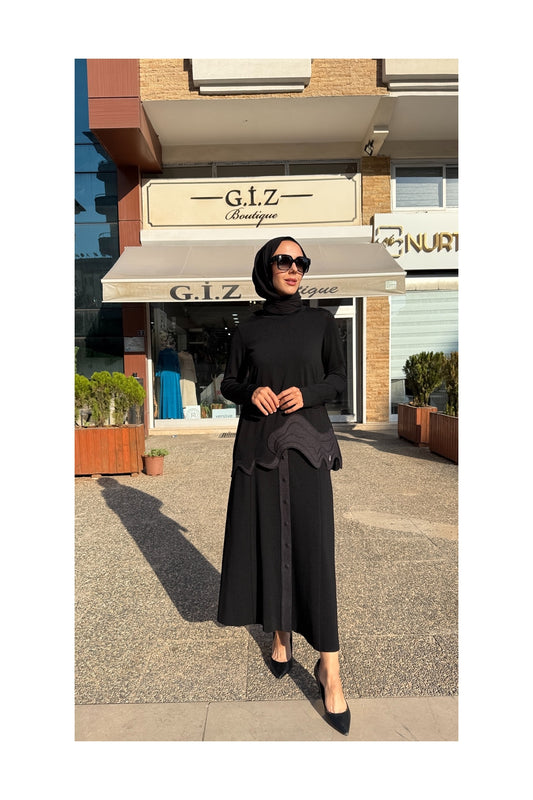 Miss Dalida Asimetrik Denim Detaylı Triko Tunik