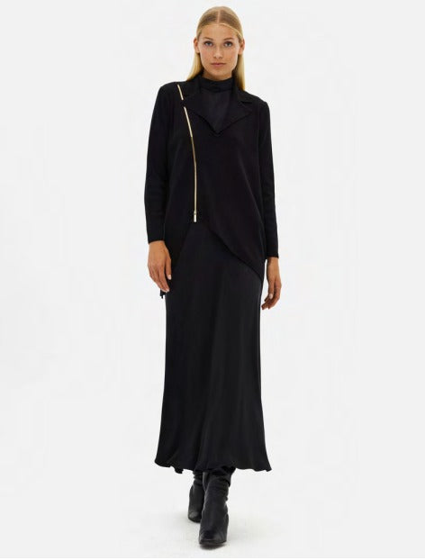 Miss Dalida Asimetrik Fermuarlı Siyah Tunik