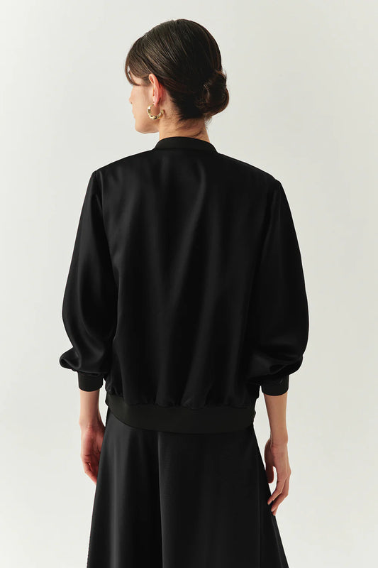 Exquise Bisiklet Yaka Cepli Saten Yüzeyli Regular Fermuarlı Ceket