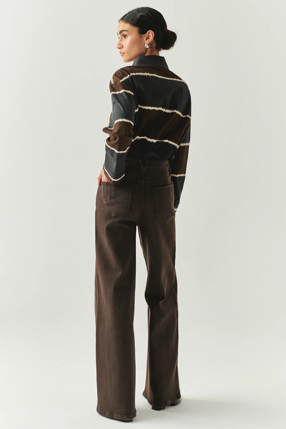 Exquise Geniş Paça Cepli Yüksek Bel Regular Kahve Denim Pantolon