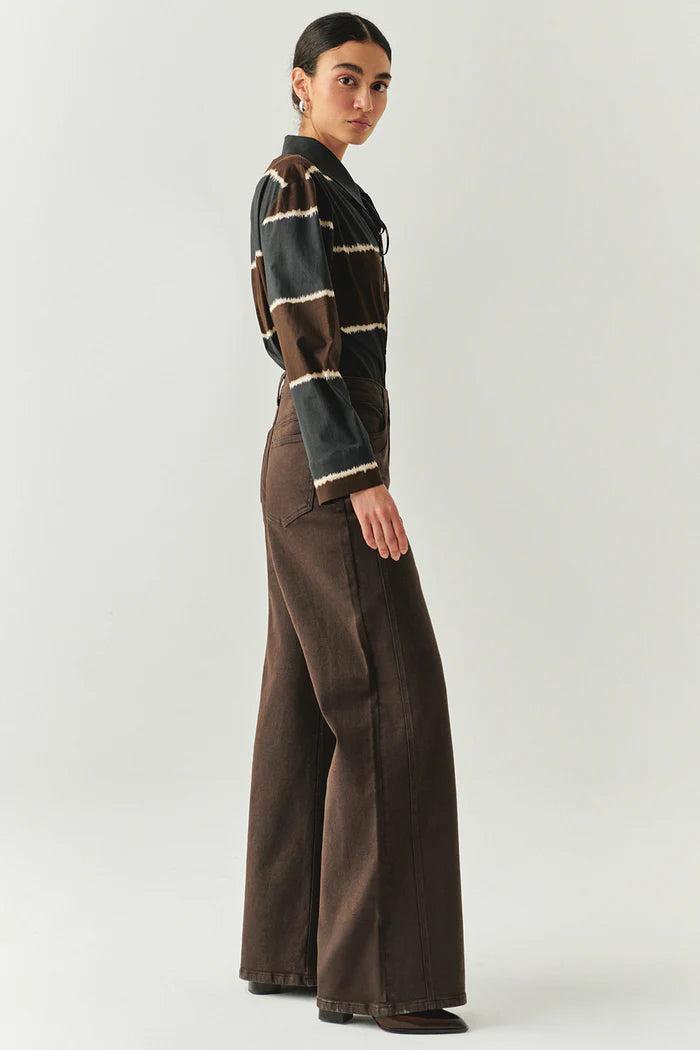 Exquise Geniş Paça Cepli Yüksek Bel Regular Kahve Denim Pantolon