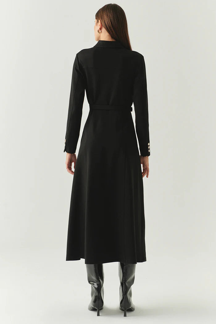 Exquise Kemerli Gömlek Yaka Cepli Slim Fit Midi Siyah Örme Elbise