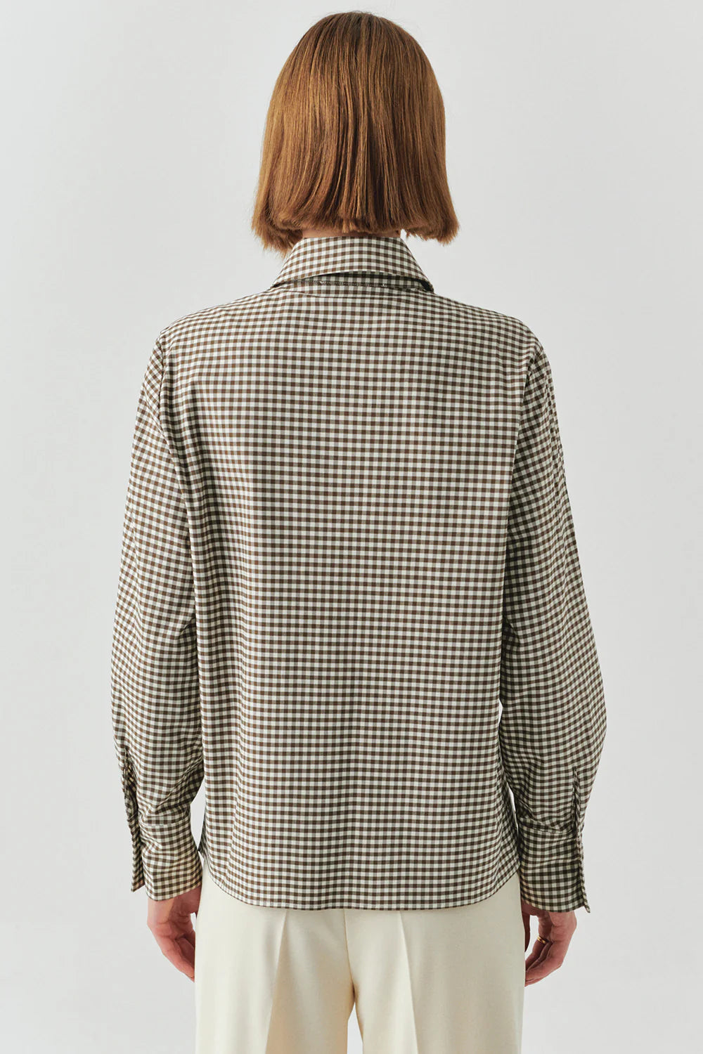 Exquise Uzun Kollu Taş Detaylı Regular Ekose Krem Vizon Gömlek