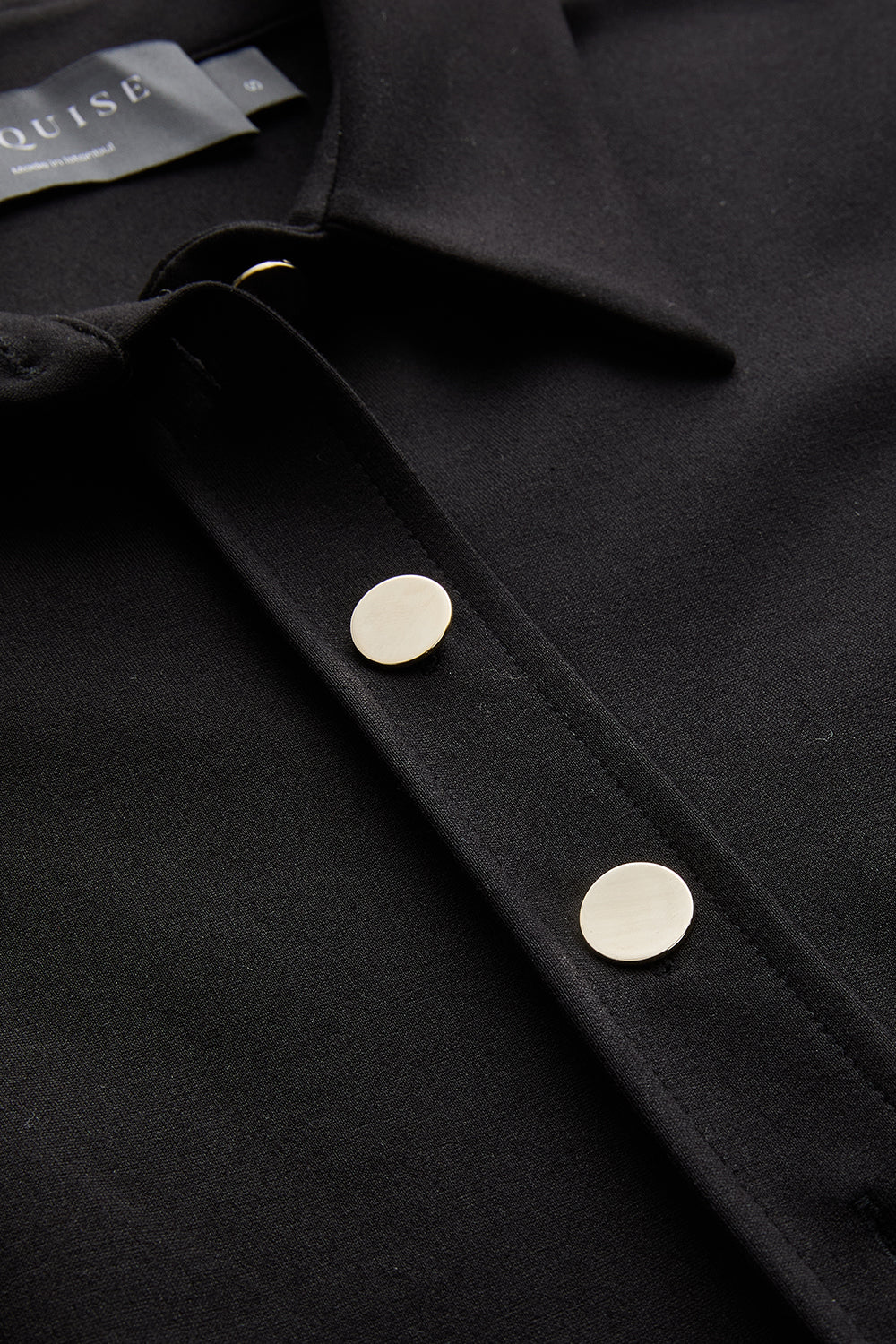 Exquise Kemerli Gömlek Yaka Cepli Slim Fit Midi Siyah Örme Elbise