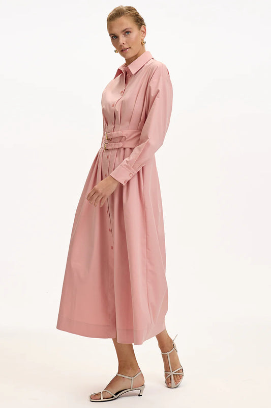 Exquise Bele Oturan Kemer Detaylı Regular Midi Gömlek Elbise