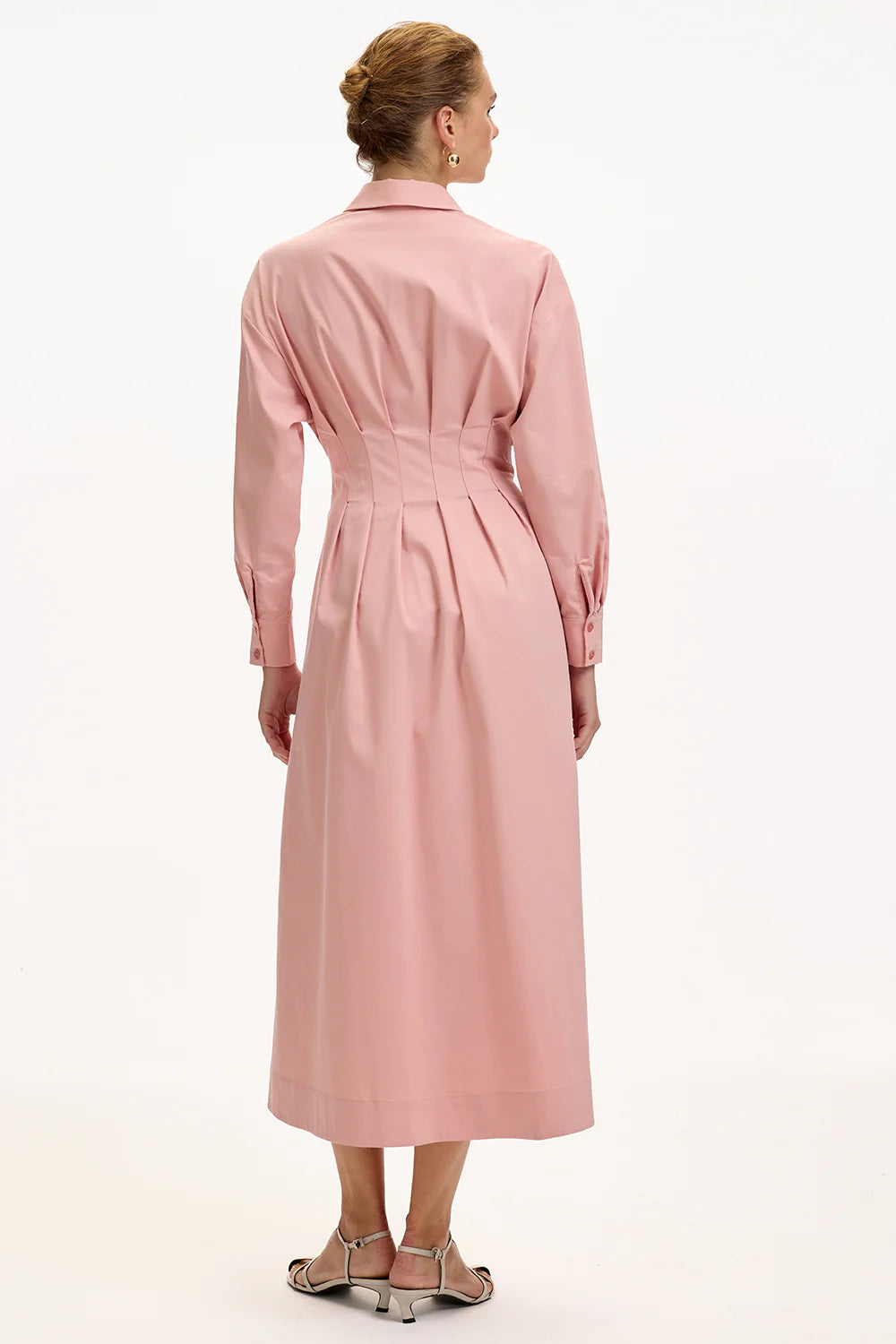 Exquise Bele Oturan Kemer Detaylı Regular Midi Gömlek Elbise