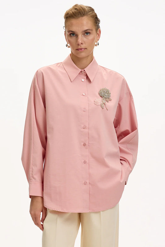 Exquise Çiçek Taş İşlemeli Uzun Kollu Regular Gömlek