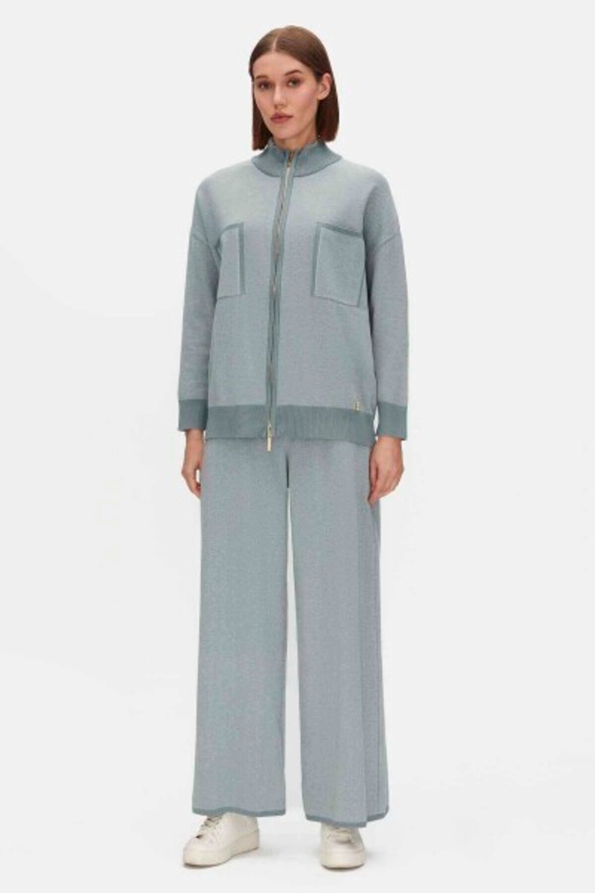 Miss Dalida Dik Yaka Fermuarlı Cepli Triko Ceket